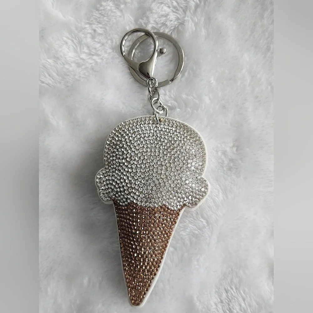 Ice Cream Cone Keychain with Rhinestones Bag Charm